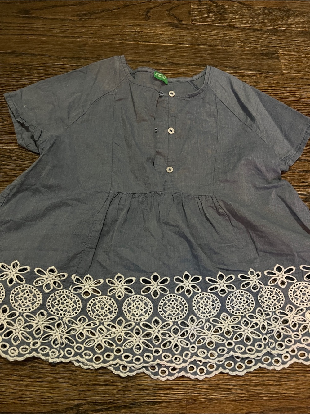 United Colors Of Benetton Navy Blue Top with White Eyelet Hem
